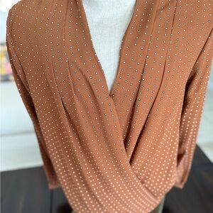 Ann Taylor Factory Rust Blouse with White Dots - Large